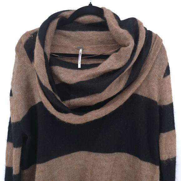 Free People Oversize Lulu Rugby Stripe Cowl Alpaca Wool Stretchy Sheer Sweater S - Picture 2 of 10